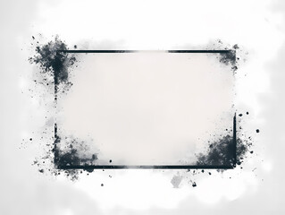 Wall Mural - Abstract art featuring a rectangular frame with dark gray and black paint splatter, creating a grunge effect against a white background.