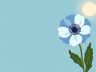 Wall Mural - A single blue and white flower blooms under a summer sun