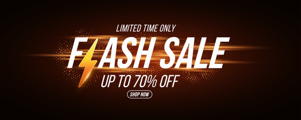 Poster - Flash sale banner. Shopping poster with flash icon and text on abstract background of glowing laser beams. Business cover design. Vector illustration. EPS 10