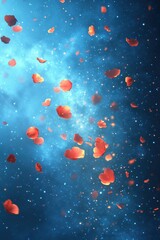 Wall Mural - Blue sky with red and orange flowers falling from the sky