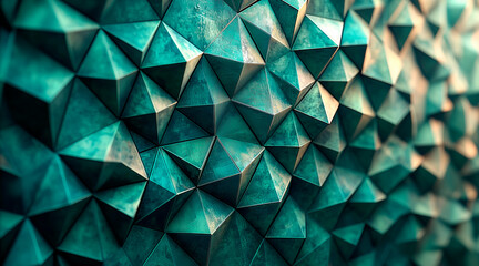 Poster - green abstract low poly triangle field creates a mesmerizing polygonal technology background, offering a visually stunning 3D render that captivates imagination with its intricate and futuristic desig