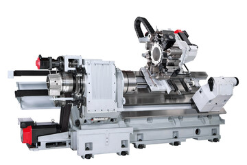 Aufkleber - Manufacturing professional metalworking machine. Industrial concept. Programmable modern cnc digital  digital program machine isolated on white background