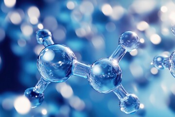 Poster - Blue molecules in a scientific illustration showcasing molecular structure and energy