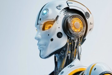 Poster - Modern robotic figure with intricate design showcasing futuristic technology in a clean environment