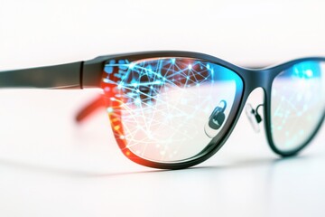 Poster - Innovative smart glasses displaying digital information and graphics in a modern setting