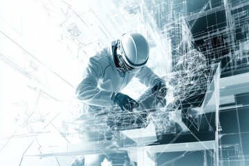 Poster - Engineer utilizing technology for design in a futuristic setting