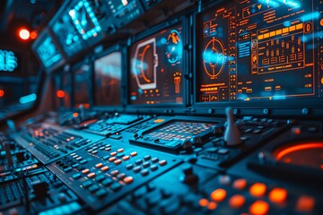 Poster - Futuristic Control Panel: Neon-Lit Interface with Technological Detail