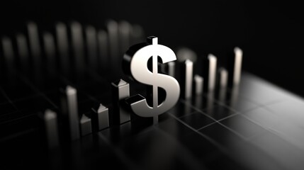 Aufkleber - Silver dollar symbol standing prominently on a dark financial graph background representing wealth, investment trends, and economic growth in modern finance.