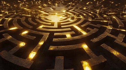 Wall Mural - A maze with a golden center and a golden border