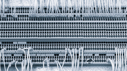 Poster - network cables connected to a switch, network  internet communication concept background