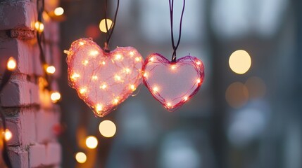 Wall Mural - Heart-shaped bokeh lights with a soft pink background, Valentine's Day celebration
