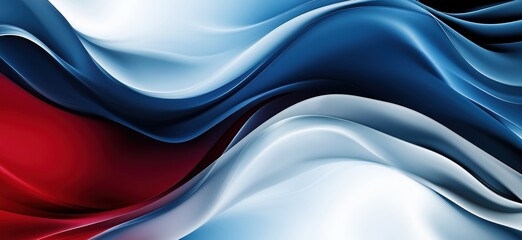 Poster - Abstract wavy patterns in red, white, and blue colors creating a dynamic visual flow, copy space for text