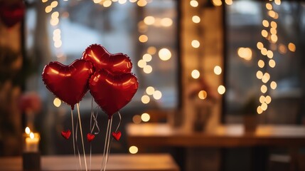 Wall Mural - red heart shaped balloons