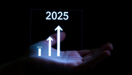 Fototapete - Businessman Represents Year 2025 with Ascending Arrows Symbolizing Strategic Growth and Future Planning for Businesses