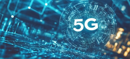 Poster - 5G Technology Revolutionizing Connectivity with Futuristic Digital Network and Data Transmission Visuals, copy space for text