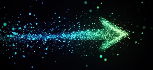 Poster - Dynamic Arrow Design with Colorful Particles Representing Movement and Direction, copy space for text