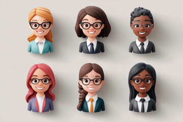 Wall Mural - set of 6 happy diverse businesswoman profile picture showing positive emotions on white background