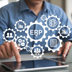 Fototapete - Comprehensive Visualization of the Enterprise Resource Planning Concept for Enhanced Business Management and Efficiency