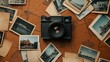 © Rungthiwa - A vintage camera surrounded by old photographs on a textured surface, evoking nostalgia and memories captured through time.