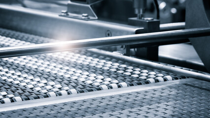 Canvas Print - Empty conveyor belt of production line, part of industrial equipment