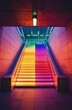 © Carlos - A colorful staircase in a tunnel with neon lights
