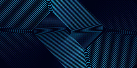 Poster - abstract blue glowing geometric lines on dark background. modern shiny blue rounded square lines pat