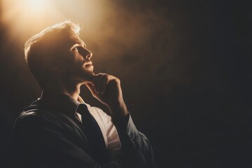 Canvas Print - a man is standing in a dark room, looking up at the ceiling