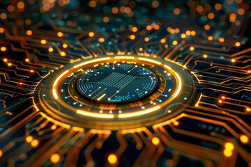 Leinwandbilder - Glowing Circuit Board with Digital Technology Elements