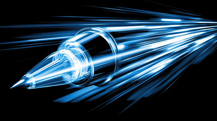 Poster - High speed glowing pen with dynamic light trails on black background