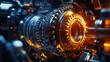 © Chandlerlikes - A powerful engine with rotating metal parts and glowing gears, displaying the dynamic force of modern industrial technology.
