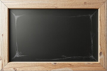 Wall Mural - Scratched chalkboard with wooden frame, blank surface ideal for mockup or design presentation, isolated on a plain background. Ai generative