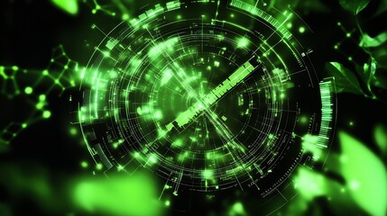 Poster - Futuristic Green Digital Interface with Sci-Fi Graphic Visuals and Circular Motion Elements : Generative AI