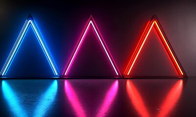 Poster - Neon Triangles with Reflection