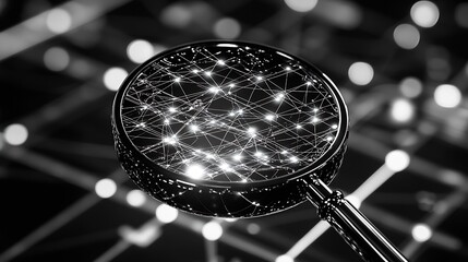 Fototapete - Digital Network Nodes Connected by Intricate Web Symbolizing Global Connectivity and Communication : Generative AI