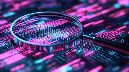 Poster - Close-Up of Magnifying Glass Examining Binary Data Emphasizes Cybersecurity Analysis : Generative AI