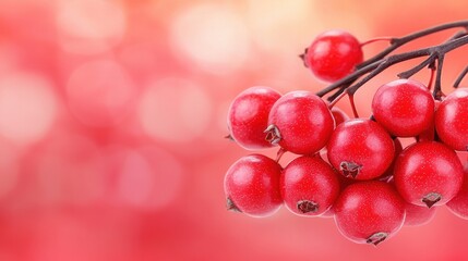 Wall Mural - A bunch of red berries on a branch with a blurry background