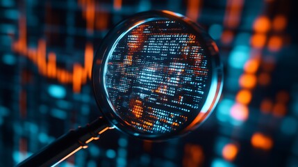 Poster - Advanced Cyber Defense Visualized Through Magnifying Glass on Digital Coding and Data Security Patterns : Generative AI