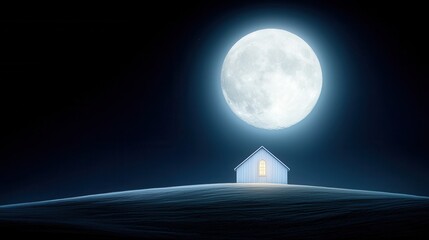 Wall Mural - a small white house sitting on top of a hill under a full moon