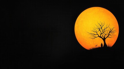 Wall Mural - a silhouette of a tree in front of a full moon
