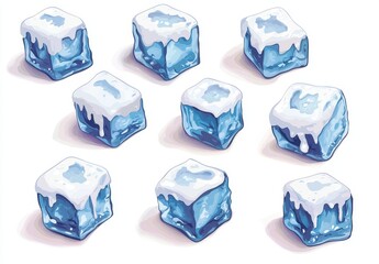 Poster - Set pieces of pure natural crushed ice/ice cubes