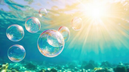 Wall Mural - A group of soap bubbles floating in the ocean