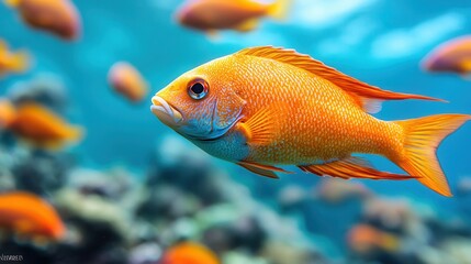 Wall Mural - A group of orange fish swimming in an aquarium