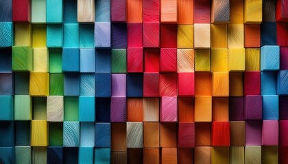 Aufkleber - Vibrant Multicolor Wooden Cube Wall Art. Modern Pride Decor Inspiration for Creative Spaces