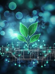 Poster - Futuristic Eco-Friendly Digital Agriculture Theme with Technological Innovation and Blue Background : Generative AI