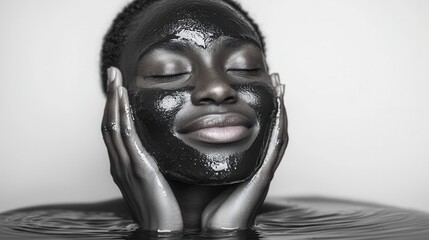 Wall Mural - A woman with a black mask on her face in the water