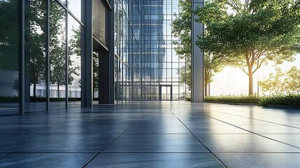 Poster - Modern corporate building interior with sleek glass facade and lush green foliage : Generative AI
