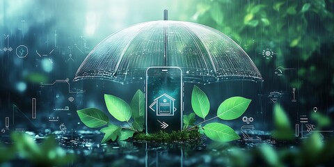 Aufkleber - Innovative Smart Technology Protection with Nature and Smartphone : Generative AI