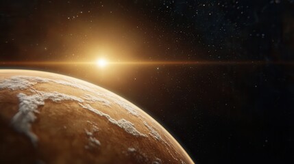 Wall Mural - a view of a planet with a bright sun in the background
