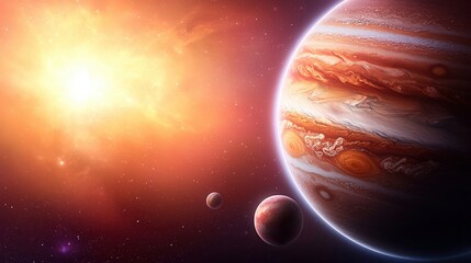 Wall Mural - an artist's impression of planets in outer space with a bright sun in the background