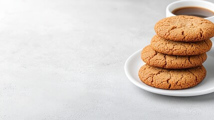 Wall Mural - A stack of cookies on a plate next to a cup of coffee